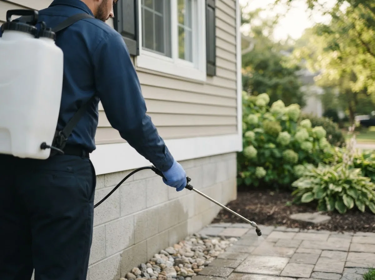 Pest control technician inspecting a home in Keeling, VA